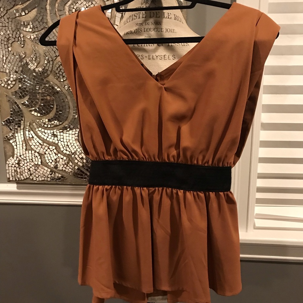 Tan/brown blouse with bow